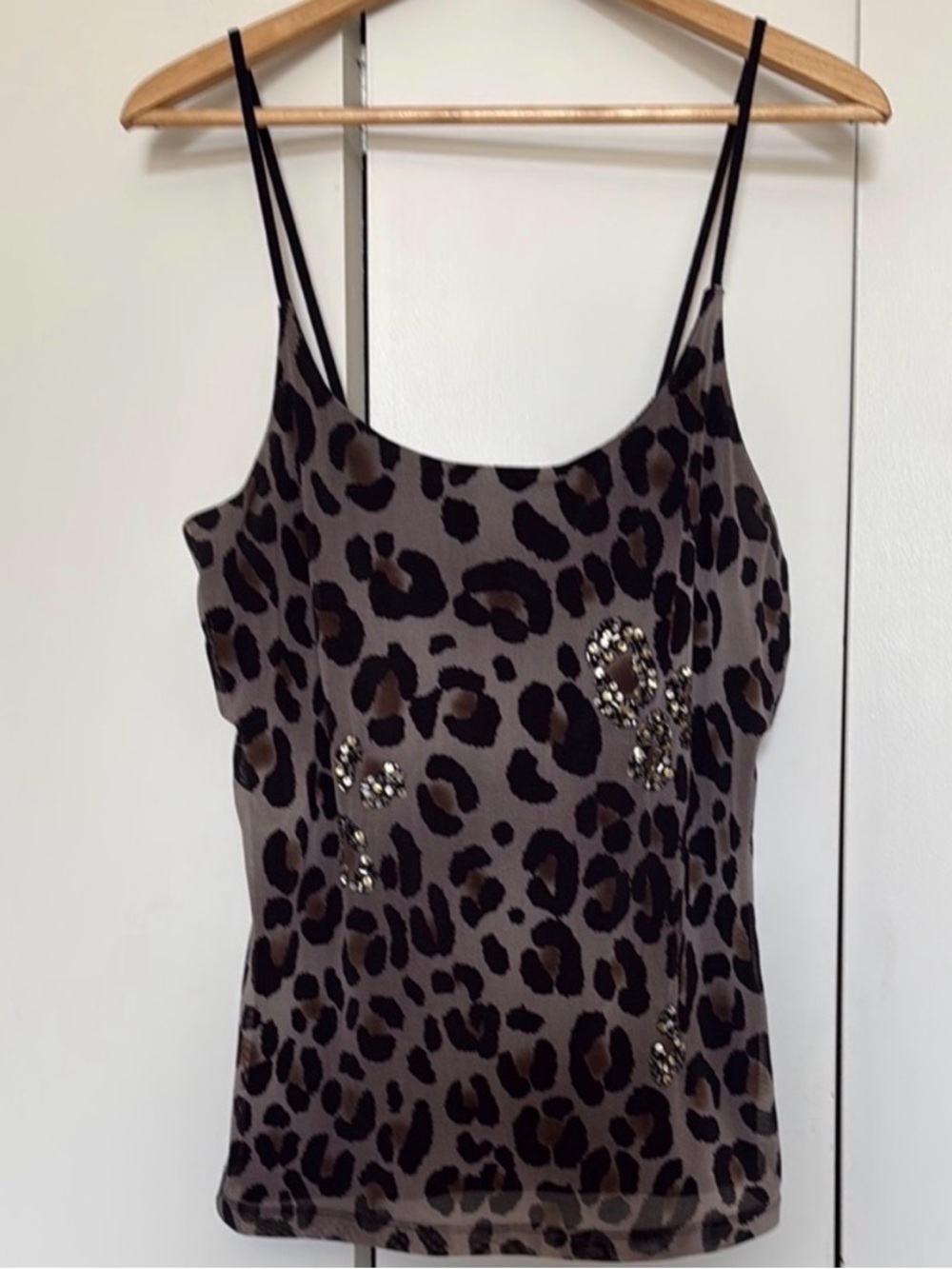 Leopard print embellished tank top